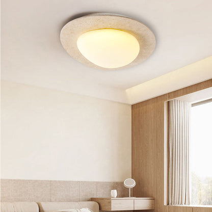 Contemporary Nordic Travertine Plastic Cobblestone Elliptical LED Flush Mount Ceiling Light for Living Room