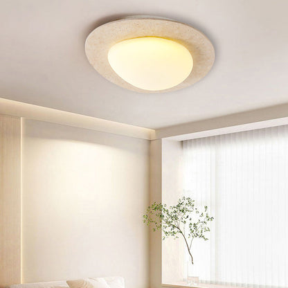 Contemporary Nordic Travertine Plastic Cobblestone Elliptical LED Flush Mount Ceiling Light for Living Room