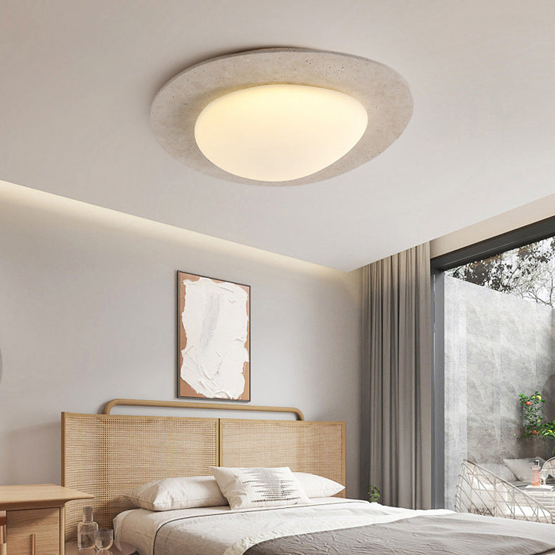 Contemporary Nordic Travertine Plastic Cobblestone Elliptical LED Flush Mount Ceiling Light for Living Room