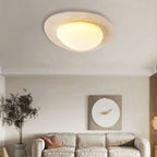 Contemporary Nordic Travertine Plastic Cobblestone Elliptical LED Flush Mount Ceiling Light for Living Room