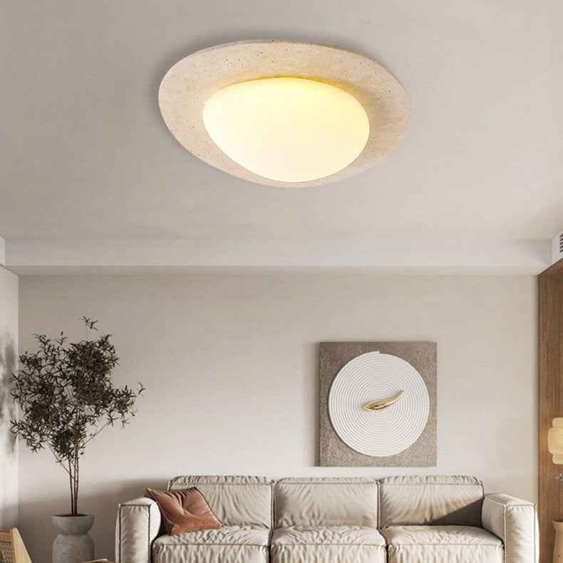 Contemporary Nordic Travertine Plastic Cobblestone Elliptical LED Flush Mount Ceiling Light for Living Room