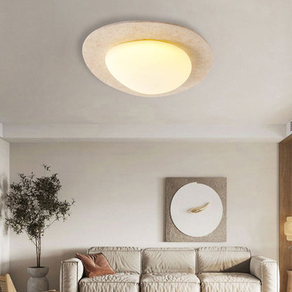 Contemporary Nordic Travertine Plastic Cobblestone Elliptical LED Flush Mount Ceiling Light for Living Room