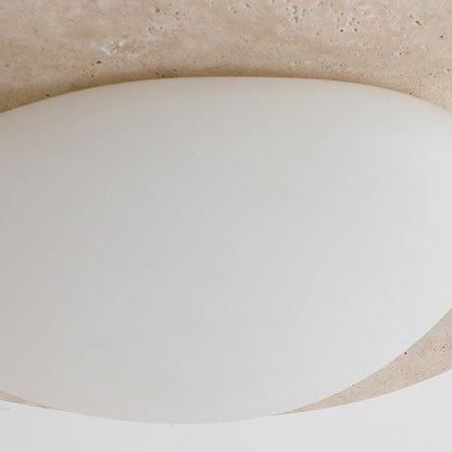 Contemporary Nordic Travertine Plastic Cobblestone Elliptical LED Flush Mount Ceiling Light for Living Room