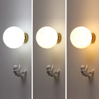 Lumendat Contemporary Nordic Kids Resin Glass Ball Astronaut Lunar Planet 1-Light Wall Sconce Lamp For Bedside Lumendat