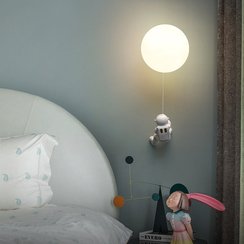 Lumendat Contemporary Nordic Kids Resin Glass Ball Astronaut Lunar Planet 1-Light Wall Sconce Lamp For Bedside Lumendat