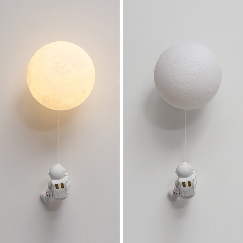 Lumendat Contemporary Nordic Kids Resin Glass Ball Astronaut Lunar Planet 1-Light Wall Sconce Lamp For Bedside Lumendat