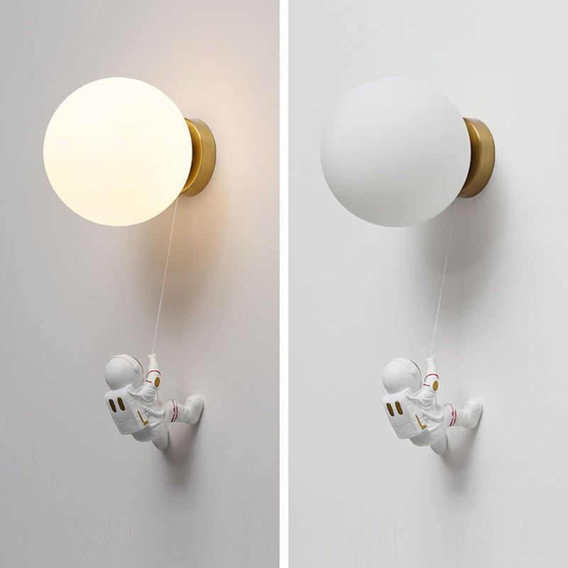 Lumendat Contemporary Nordic Kids Resin Glass Ball Astronaut Lunar Planet 1-Light Wall Sconce Lamp For Bedside Lumendat