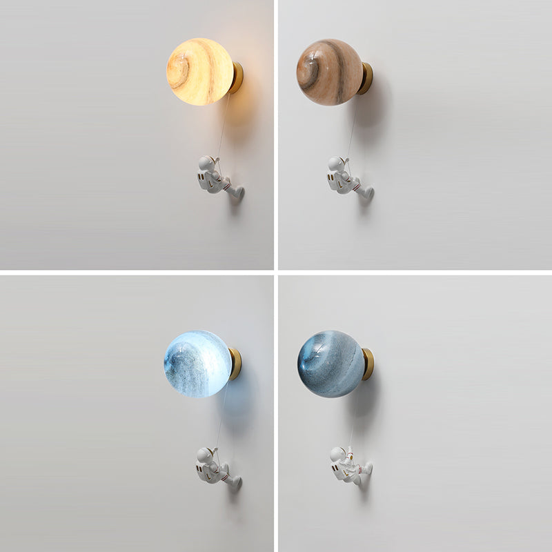 Lumendat Contemporary Nordic Kids Resin Glass Ball Astronaut Lunar Planet 1-Light Wall Sconce Lamp For Bedside Lumendat