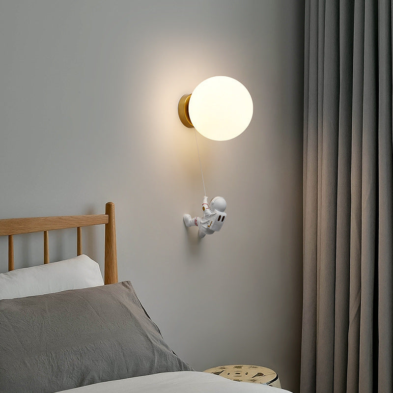 Lumendat Contemporary Nordic Kids Resin Glass Ball Astronaut Lunar Planet 1-Light Wall Sconce Lamp For Bedside Lumendat