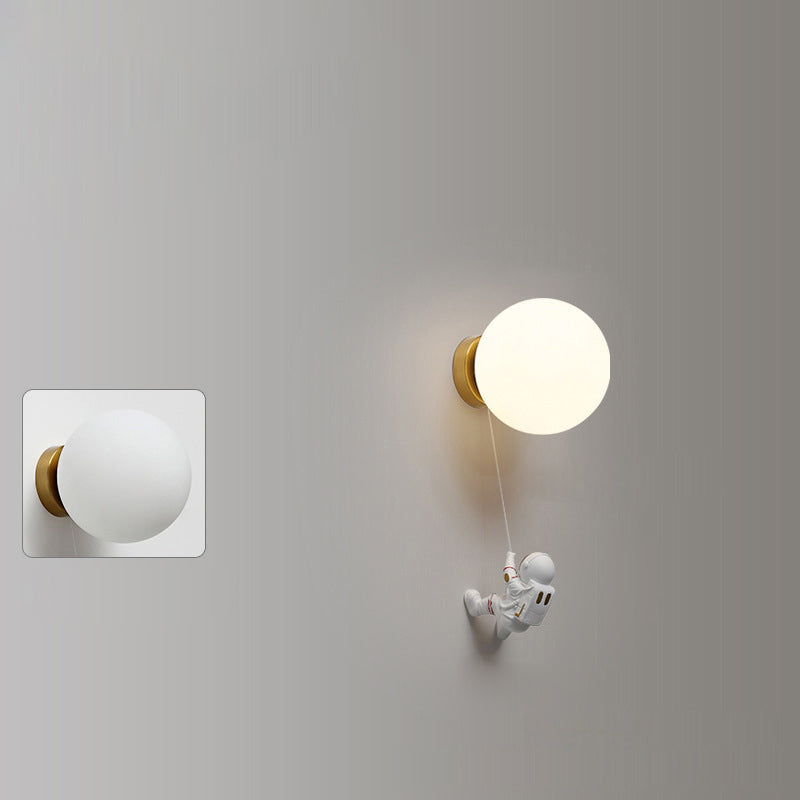 Lumendat Contemporary Nordic Kids Resin Glass Ball Astronaut Lunar Planet 1-Light Wall Sconce Lamp For Bedside Lumendat