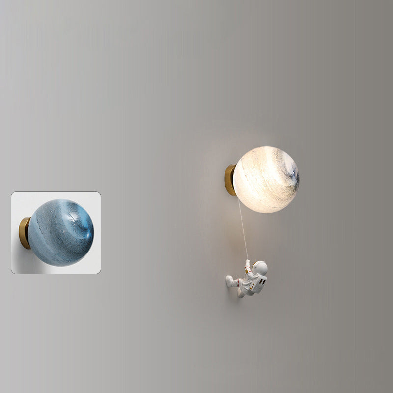 Lumendat Contemporary Nordic Kids Resin Glass Ball Astronaut Lunar Planet 1-Light Wall Sconce Lamp For Bedside Lumendat