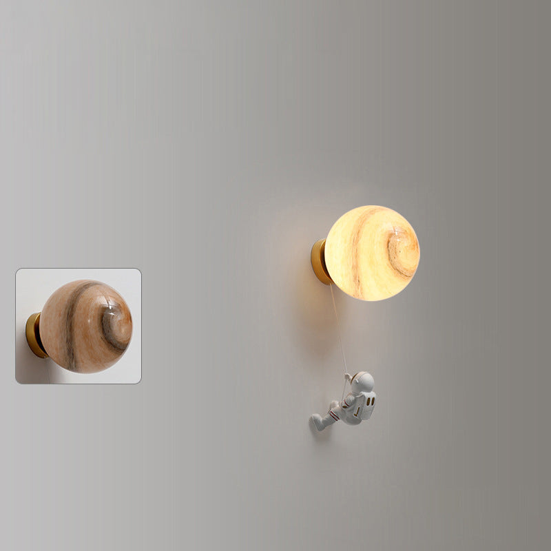 Lumendat Contemporary Nordic Kids Resin Glass Ball Astronaut Lunar Planet 1-Light Wall Sconce Lamp For Bedside Lumendat