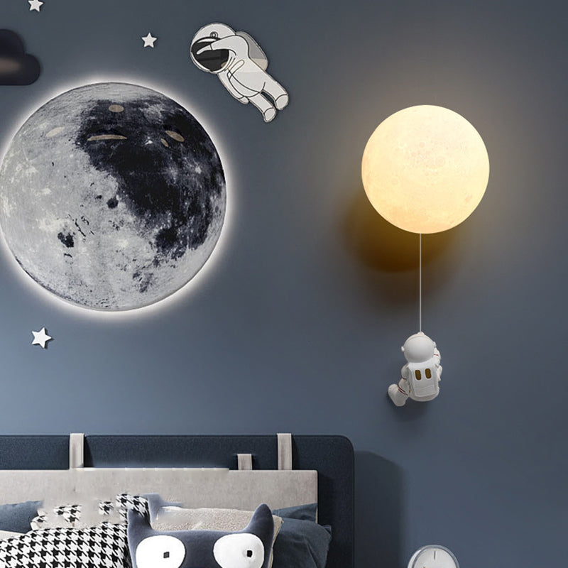 Lumendat Contemporary Nordic Kids Resin Glass Ball Astronaut Lunar Planet 1-Light Wall Sconce Lamp For Bedside Lumendat
