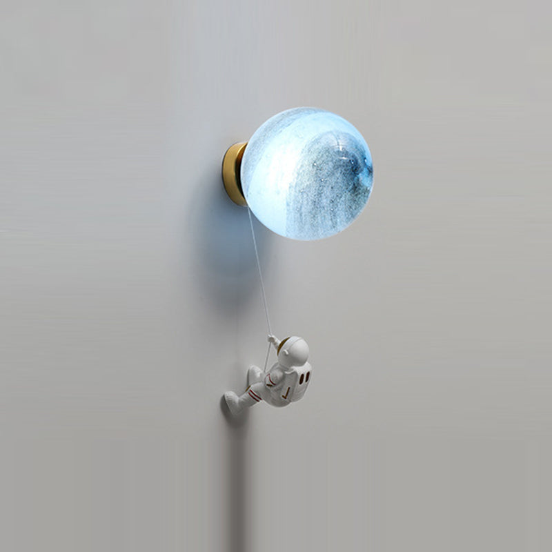 Lumendat Contemporary Nordic Kids Resin Glass Ball Astronaut Lunar Planet 1-Light Wall Sconce Lamp For Bedside Lumendat