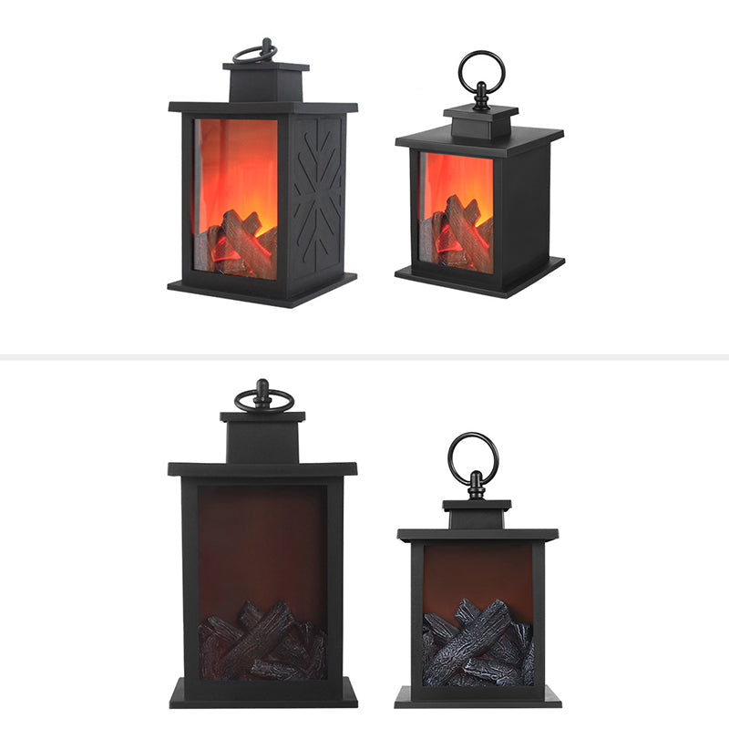 Contemporary Retro ABS Simulated Flame Fireplace Round Battery Rectangular LED Table Lamp For Living Room Lumendat