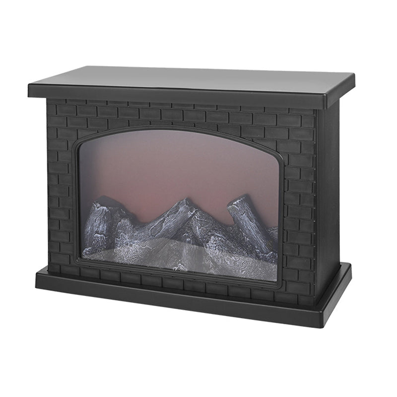 Contemporary Retro ABS Simulated Flame Fireplace Round Battery Rectangular LED Table Lamp For Living Room Lumendat