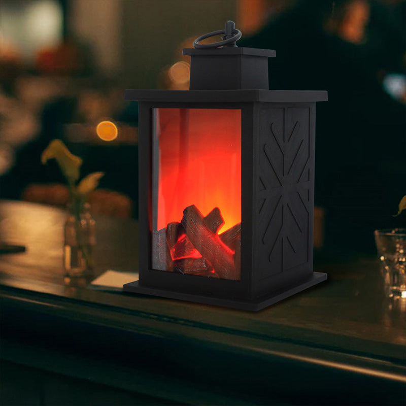 Contemporary Retro ABS Simulated Flame Fireplace Round Battery Rectangular LED Table Lamp For Living Room Lumendat