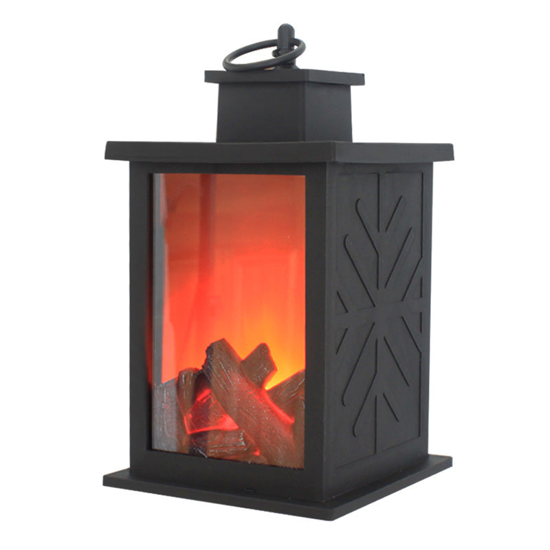 Contemporary Retro ABS Simulated Flame Fireplace Round Battery Rectangular LED Table Lamp For Living Room Lumendat