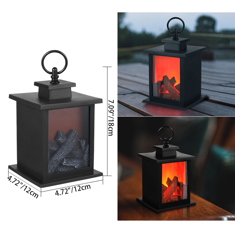 Contemporary Retro ABS Simulated Flame Fireplace Round Battery Rectangular LED Table Lamp For Living Room Lumendat