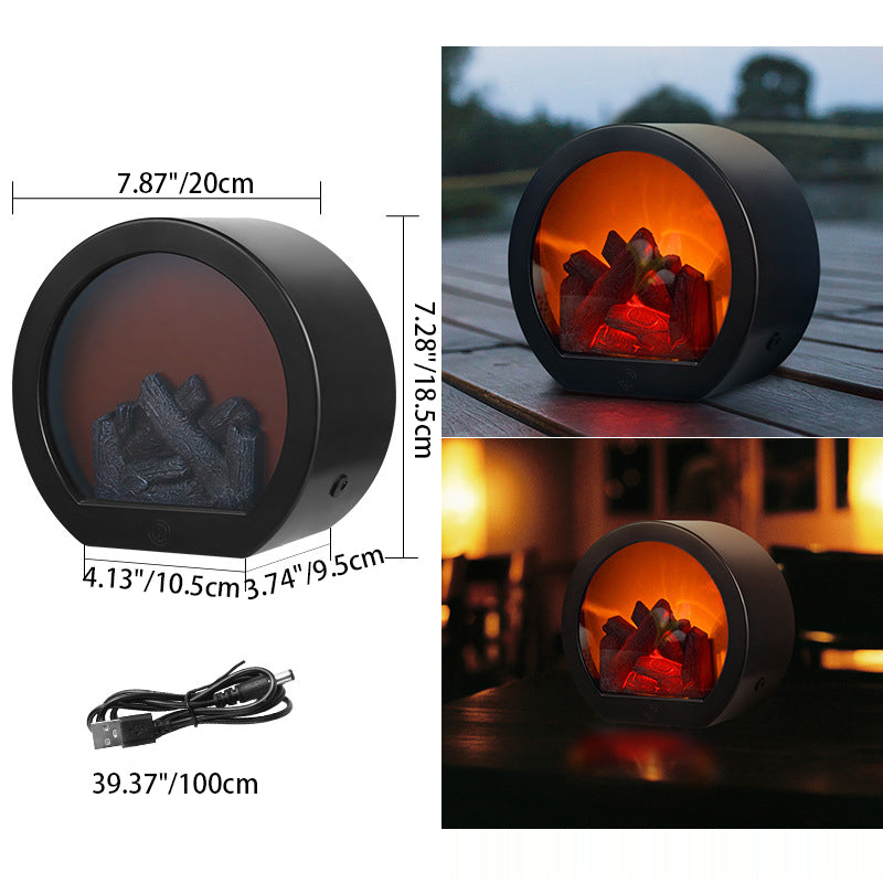 Contemporary Retro ABS Simulated Flame Fireplace Round Battery Rectangular LED Table Lamp For Living Room Lumendat