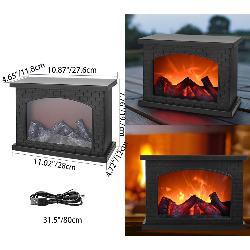Contemporary Retro ABS Simulated Flame Fireplace Round Battery Rectangular LED Table Lamp For Living Room Lumendat