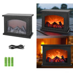 Contemporary Retro ABS Simulated Flame Fireplace Round Battery Rectangular LED Table Lamp For Living Room Lumendat