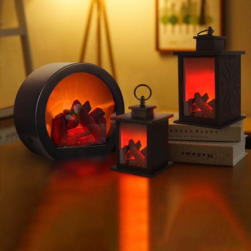 Contemporary Retro ABS Simulated Flame Fireplace Round Battery Rectangular LED Table Lamp For Living Room Lumendat