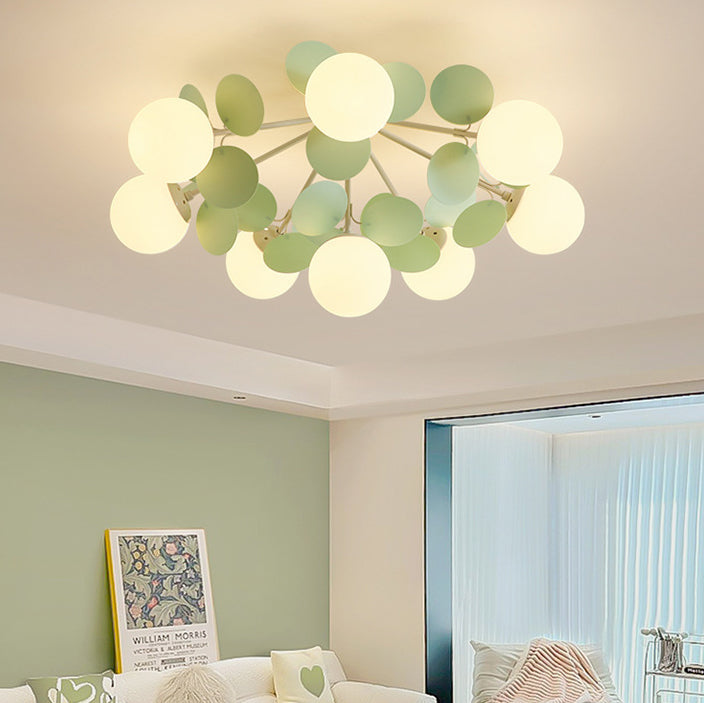 Contemporary Nordic Iron Glass PVC Ball Round Pieces 4/6/8/9/12 Light Semi-Flush Mount Ceiling Light For Bedroom Lumendat