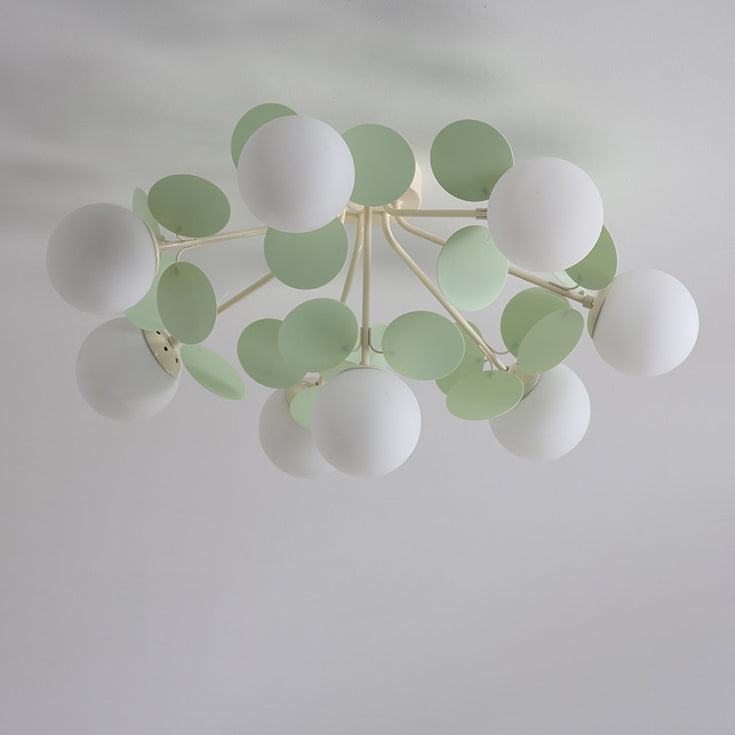 Contemporary Nordic Iron Glass PVC Ball Round Pieces 4/6/8/9/12 Light Semi-Flush Mount Ceiling Light For Bedroom Lumendat