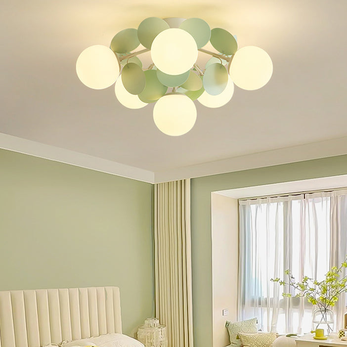 Contemporary Nordic Iron Glass PVC Ball Round Pieces 4/6/8/9/12 Light Semi-Flush Mount Ceiling Light For Bedroom Lumendat