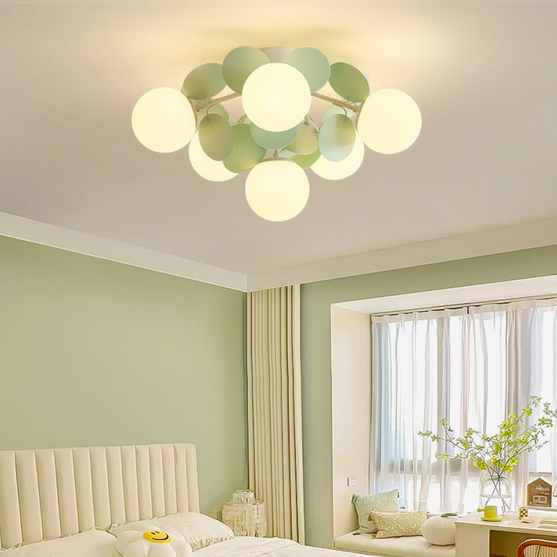 Contemporary Nordic Iron Glass PVC Ball Round Pieces 4/6/8/9/12 Light Semi-Flush Mount Ceiling Light For Bedroom Lumendat