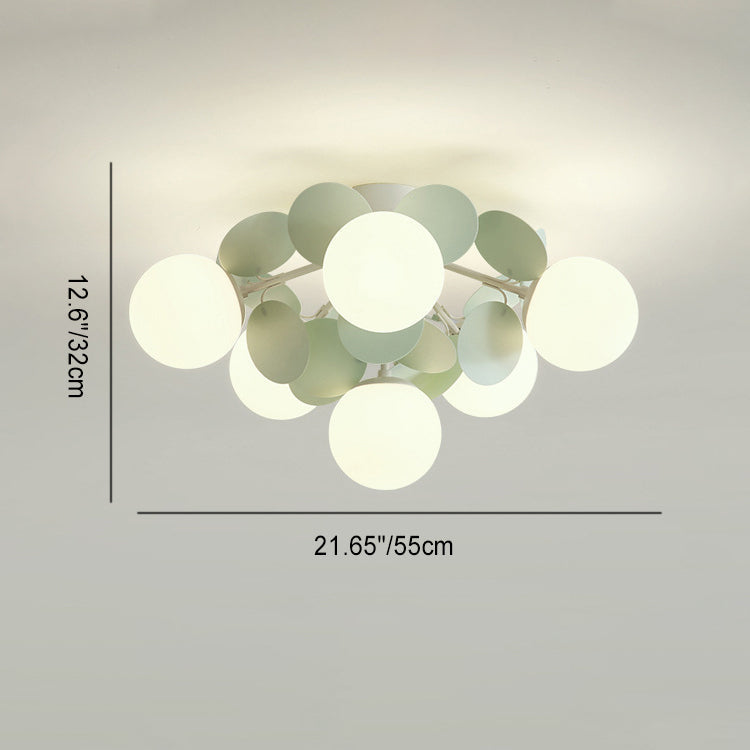 Contemporary Nordic Iron Glass PVC Ball Round Pieces 4/6/8/9/12 Light Semi-Flush Mount Ceiling Light For Bedroom Lumendat