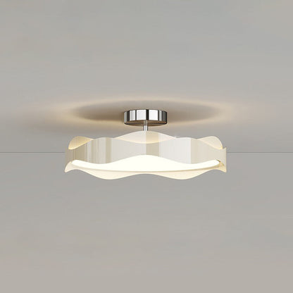 Contemporary Nordic Iron PE Round Wave LED Semi-Flush Mount Ceiling Light For Bedroom