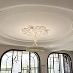 Traditional French Metal Resin Round Carved Floral LED Chandeliers for Living Room BulbSquare