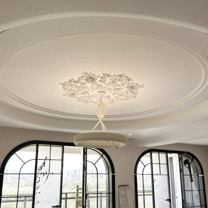 Traditional French Metal Resin Round Carved Floral LED Chandeliers for Living Room