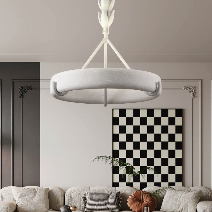 Traditional French Metal Resin Round Carved Floral LED Chandeliers for Living Room BulbSquare