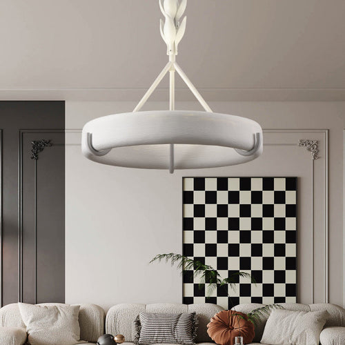 Traditional French Metal Resin Round Carved Floral LED Chandeliers for Living Room