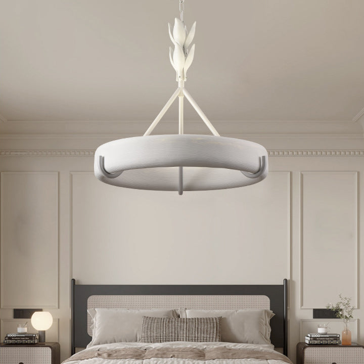 Traditional French Metal Resin Round Carved Floral LED Chandeliers for Living Room BulbSquare