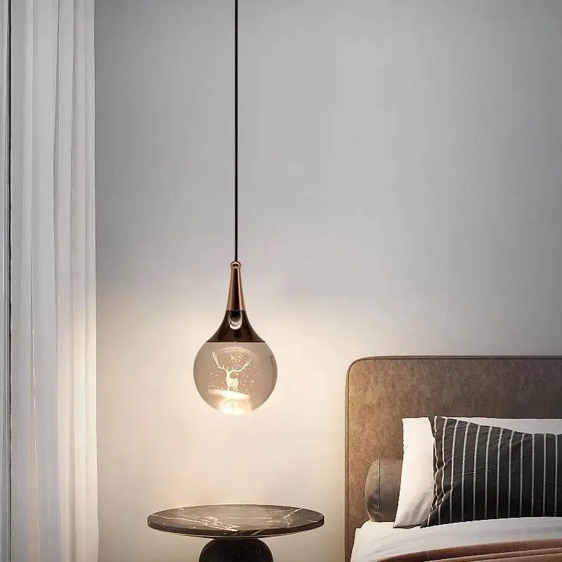 Contemporary Creative Aluminum Crystal Ball Deer Jellyfish Earth LED Pendant Light for Bedside BulbSquare
