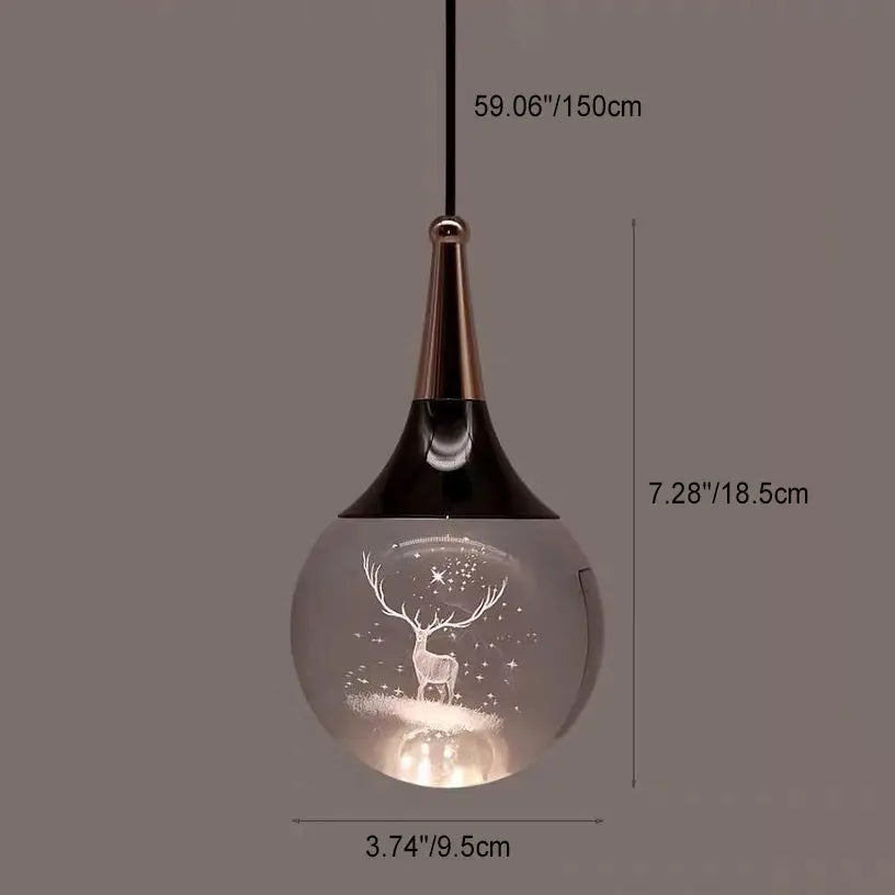 Contemporary Creative Aluminum Crystal Ball Deer Jellyfish Earth LED Pendant Light for Bedside BulbSquare