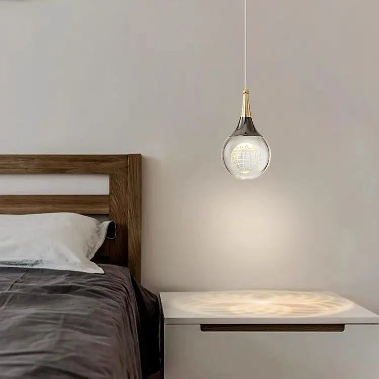 Contemporary Creative Aluminum Crystal Ball Deer Jellyfish Earth LED Pendant Light for Bedside BulbSquare