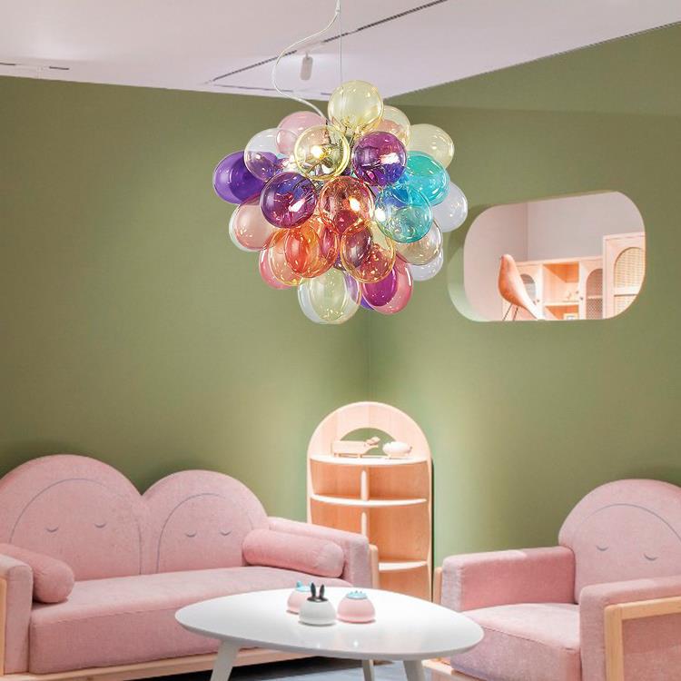 Lumendat Contemporary Scandinavian Kids Iron Glass Bubble Balloon 1/3/5/8 Light Chandeliers For Bedroom Lumendat