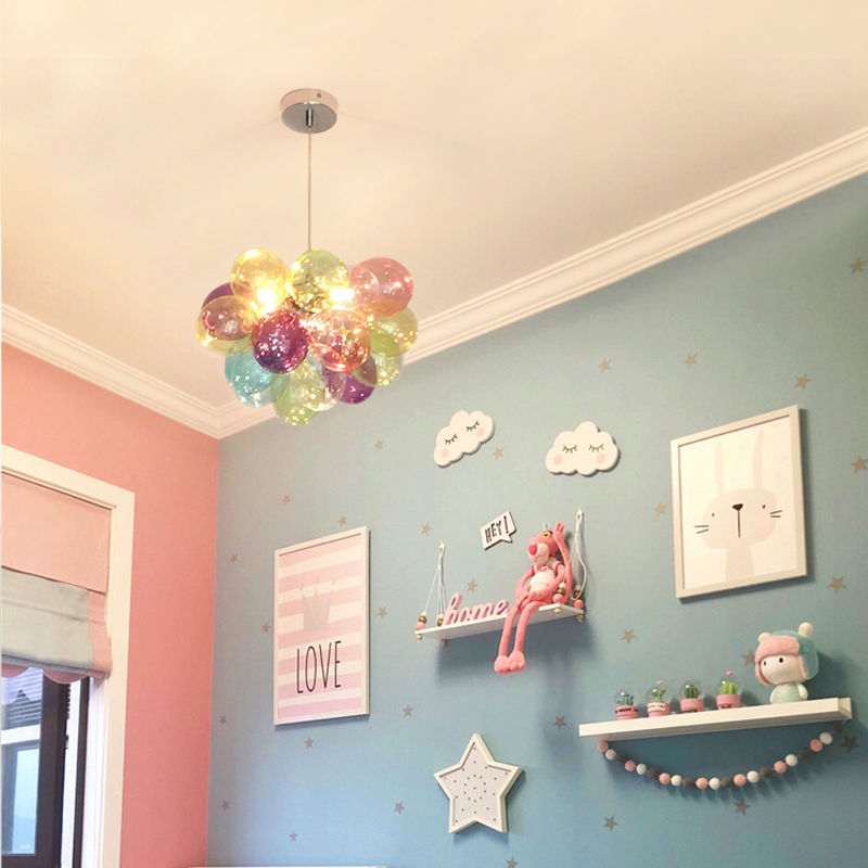 Lumendat Contemporary Scandinavian Kids Iron Glass Bubble Balloon 1/3/5/8 Light Chandeliers For Bedroom Lumendat