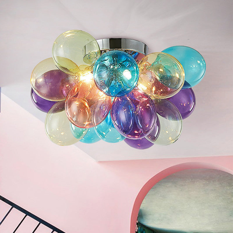 Lumendat Contemporary Scandinavian Kids Iron Glass Bubble Balloon 3/4/6 Light Semi-Flush Mount Ceiling Light For Bedroom Lumendat