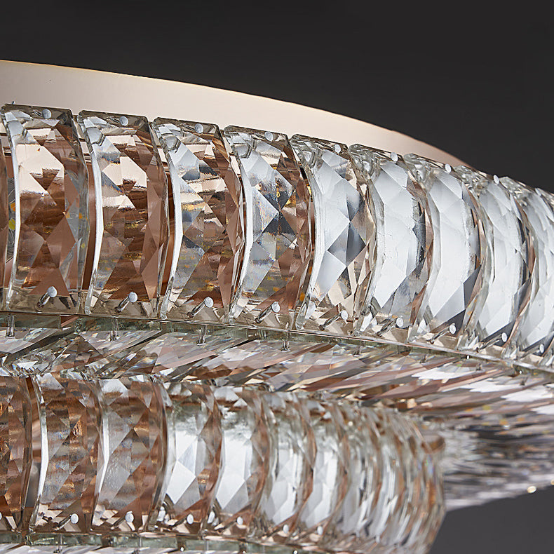 Modern Luxury Crystal Metal Round Multilayer 18/24 Light Flush Mount Ceiling Light for Living Room
