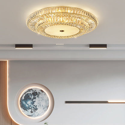 Modern Luxury Crystal Metal Round Multilayer 18/24 Light Flush Mount Ceiling Light for Living Room