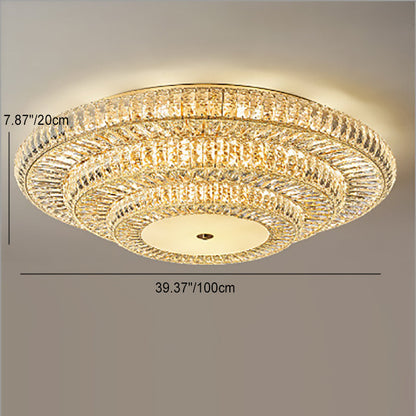 Modern Luxury Crystal Metal Round Multilayer 18/24 Light Flush Mount Ceiling Light for Living Room