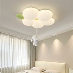 Contemporary Nordic Kids Rabbit Flower Iron Pe LED Flush Mount Ceiling Light for Bedroom