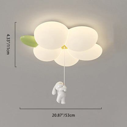 Contemporary Nordic Kids Rabbit Flower Iron Pe LED Flush Mount Ceiling Light for Bedroom