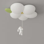 Contemporary Nordic Kids Rabbit Flower Iron Pe LED Flush Mount Ceiling Light for Bedroom